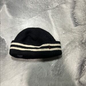 Black Knit Beanie with White Stripes